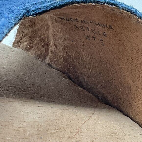 Toms Wedge Heel Shoes 7.5 Blue Suede Geometric Open Toe Sandals Ankle Strap - Picture 10 of 15